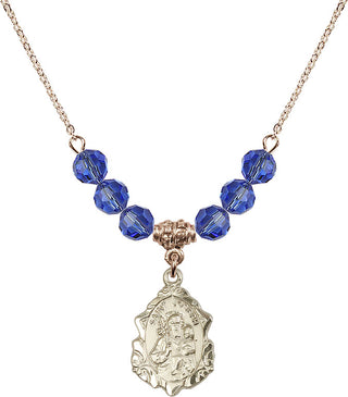 18" Hamilton Gold Plated Necklace with 4mm Sapphire Crystal Beads featuring a 14kt Gold Filled Saint Joseph Medal. Engraved Catholic Saint Jewelry