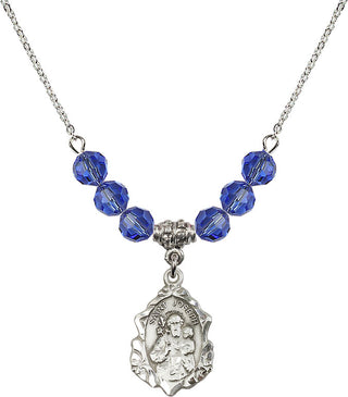 18" Rhodium Plated Necklace with 4mm Sapphire Crystal Beads featuring a Sterling Silver Saint Joseph Medal. Engraved Catholic Saint Jewelry