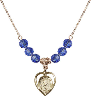 18" Hamilton Gold Plated Necklace with 4mm Sapphire Crystal Beads featuring a 14kt Gold Filled Scapular Medal.