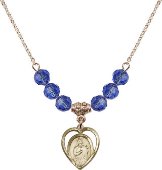 18" Hamilton Gold Plated Necklace with 4mm Sapphire Crystal Beads featuring a 14kt Gold Filled Saint Jude Medal.