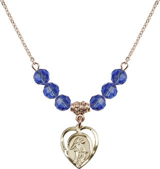 18" Hamilton Gold Plated Necklace with 4mm Sapphire Crystal Beads featuring a 14kt Gold Filled Guardian Angel Medal.