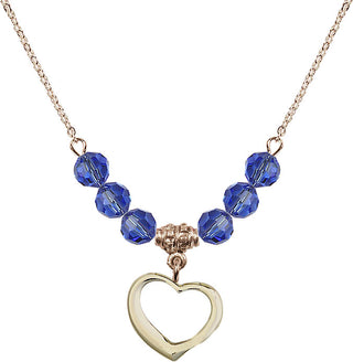 18" Hamilton Gold Plated Necklace with 4mm Sapphire Crystal Beads featuring a 14kt Gold Filled Heart Medal.