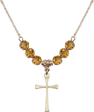 18" Hamilton Gold Plated Necklace with 4mm Topaz Crystal Beads featuring a 14kt Gold Filled Maltese Cross Medal.