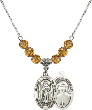 18" Rhodium Plated Necklace with 4mm Topaz Crystal Beads featuring a Sterling Silver Divine Mercy Medal.