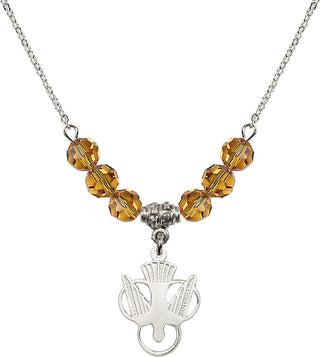 18" Rhodium Plated Necklace with 4mm Topaz Crystal Beads featuring a Sterling Silver Holy Spirit Medal.