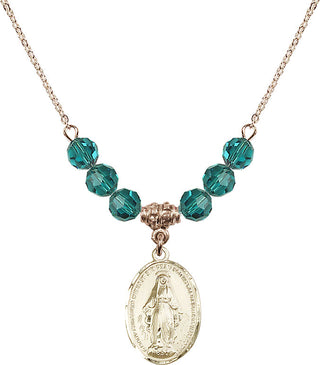 18" Hamilton Gold Plated Necklace with 4mm Zircon Crystal Beads featuring a 14kt Gold Filled Miraculous Medal.