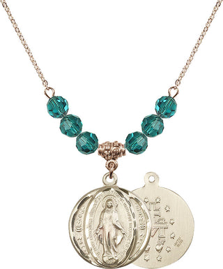 18" Hamilton Gold Plated Necklace with 4mm Zircon Crystal Beads featuring a 14kt Gold Filled Miraculous Medal.