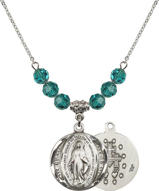 18" Rhodium Plated Necklace with 4mm Zircon Crystal Beads featuring a Sterling Silver Miraculous Medal.