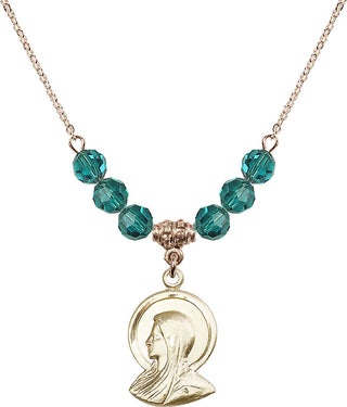 18" Hamilton Gold Plated Necklace with 4mm Zircon Crystal Beads featuring a 14kt Gold Filled Madonna Medal.