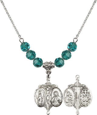 18" Rhodium Plated Necklace with 4mm Zircon Crystal Beads featuring a Sterling Silver Novena Medal.