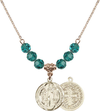 18" Hamilton Gold Plated Necklace with 4mm Zircon Crystal Beads featuring a 14kt Gold Filled Saint Benedict Medal.