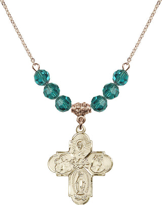 18" Hamilton Gold Plated Necklace with 4mm Zircon Crystal Beads featuring a 14kt Gold Filled 4-Way Medal.