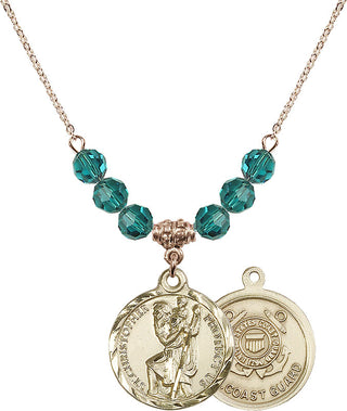 18" Hamilton Gold Plated Necklace with 4mm Zircon Crystal Beads featuring a 14kt Gold Filled Saint Christopher / Coast Guard Medal.