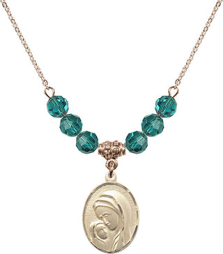 18" Hamilton Gold Plated Necklace with 4mm Zircon Crystal Beads featuring a 14kt Gold Filled Madonna & Child Medal.