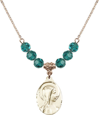 18" Hamilton Gold Plated Necklace with 4mm Zircon Crystal Beads featuring a 14kt Gold Filled Sorrowful Mother Medal.