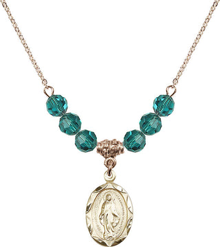 18" Hamilton Gold Plated Necklace with 4mm Zircon Crystal Beads featuring a 14kt Gold Filled Miraculous Medal.