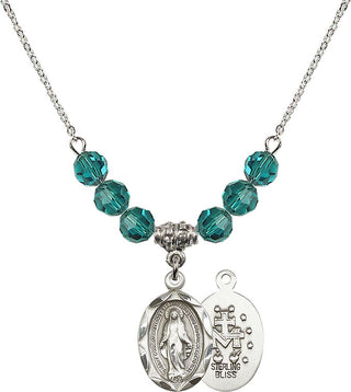 18" Rhodium Plated Necklace with 4mm Zircon Crystal Beads featuring a Sterling Silver Miraculous Medal.