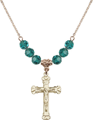 18" Hamilton Gold Plated Necklace with 4mm Zircon Crystal Beads featuring a 14kt Gold Filled Crucifix Medal.