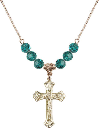 18" Hamilton Gold Plated Necklace with 4mm Zircon Crystal Beads featuring a 14kt Gold Filled Crucifix Medal.