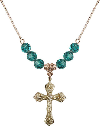 18" Hamilton Gold Plated Necklace with 4mm Zircon Crystal Beads featuring a 14kt Gold Filled Crucifix Medal.