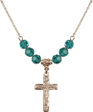 18" Hamilton Gold Plated Necklace with 4mm Zircon Crystal Beads featuring a 14kt Gold Filled Crucifix Medal.
