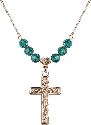 18" Hamilton Gold Plated Necklace with 4mm Zircon Crystal Beads featuring a 14kt Gold Filled Crucifix Medal.
