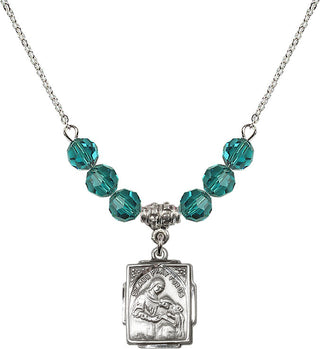 18" Rhodium Plated Necklace with 4mm Zircon Crystal Beads featuring a Sterling Silver Saint Ann Medal. Engraved Catholic Saint Jewelry