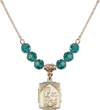 18" Hamilton Gold Plated Necklace with 4mm Zircon Crystal Beads featuring a 14kt Gold Filled Saint Cecilia Medal. Engraved Catholic Saint Jewelry