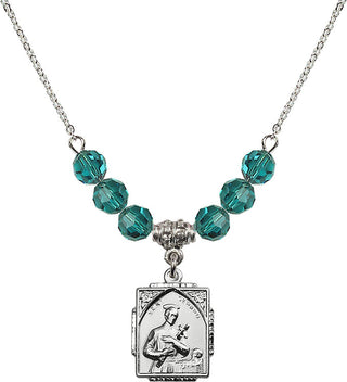 18" Rhodium Plated Necklace with 4mm Zircon Crystal Beads featuring a Sterling Silver Saint Gerard Medal. Engraved Catholic Saint Jewelry