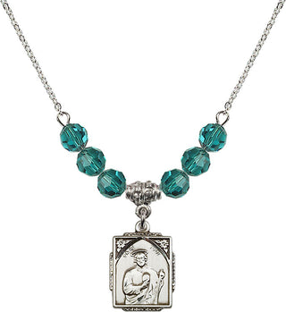 18" Rhodium Plated Necklace with 4mm Zircon Crystal Beads featuring a Sterling Silver Saint Jude Medal. Engraved Catholic Saint Jewelry