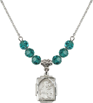 18" Rhodium Plated Necklace with 4mm Zircon Crystal Beads featuring a Sterling Silver Saint Joseph Medal. Engraved Catholic Saint Jewelry