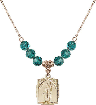 18" Hamilton Gold Plated Necklace with 4mm Zircon Crystal Beads featuring a 14kt Gold Filled Saint Patrick Medal. Engraved Catholic Saint Jewelry