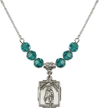 18" Rhodium Plated Necklace with 4mm Zircon Crystal Beads featuring a Sterling Silver Saint Peregrine Medal. Engraved Catholic Saint Jewelry