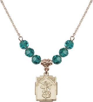 18" Hamilton Gold Plated Necklace with 4mm Zircon Crystal Beads featuring a 14kt Gold Filled Saint Michael the Archangel Medal. Engraved Catholic Saint Jewelry