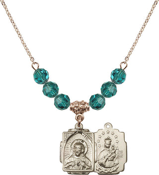 18" Hamilton Gold Plated Necklace with 4mm Zircon Crystal Beads featuring a 14kt Gold Filled Scapular Medal.