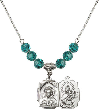 18" Rhodium Plated Necklace with 4mm Zircon Crystal Beads featuring a Sterling Silver Scapular Medal.