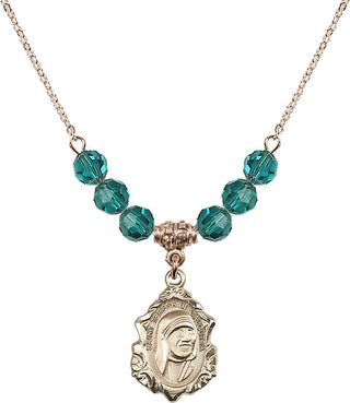 18" Hamilton Gold Plated Necklace with 4mm Zircon Crystal Beads featuring a 14kt Gold Filled Saint Teresa of Calcutta Medal.
