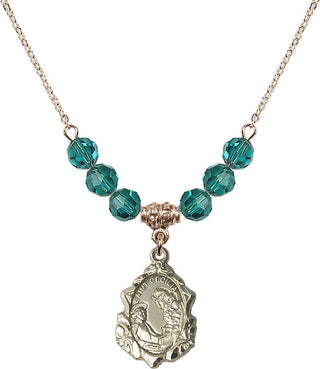 18" Hamilton Gold Plated Necklace with 4mm Zircon Crystal Beads featuring a 14kt Gold Filled Saint Cecilia Medal. Engraved Catholic Saint Jewelry