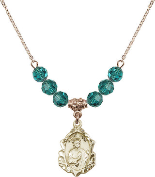 18" Hamilton Gold Plated Necklace with 4mm Zircon Crystal Beads featuring a 14kt Gold Filled Saint Jude Medal. Engraved Catholic Saint Jewelry