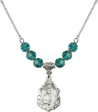 18" Rhodium Plated Necklace with 4mm Zircon Crystal Beads featuring a Sterling Silver Saint Jude Medal. Engraved Catholic Saint Jewelry
