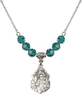 18" Rhodium Plated Necklace with 4mm Zircon Crystal Beads featuring a Sterling Silver Saint Joseph Medal. Engraved Catholic Saint Jewelry