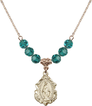 18" Hamilton Gold Plated Necklace with 4mm Zircon Crystal Beads featuring a 14kt Gold Filled Miraculous Medal. Engraved Catholic Saint Jewelry
