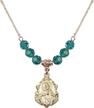 18" Hamilton Gold Plated Necklace with 4mm Zircon Crystal Beads featuring a 14kt Gold Filled Scapular Medal.