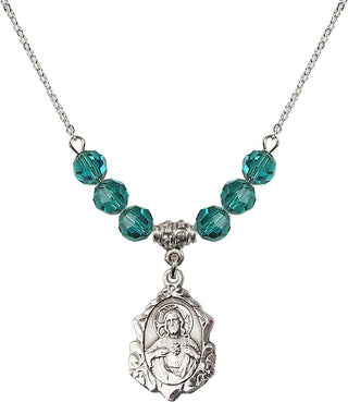 18" Rhodium Plated Necklace with 4mm Zircon Crystal Beads featuring a Sterling Silver Scapular Medal.