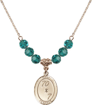 18" Hamilton Gold Plated Necklace with 4mm Zircon Crystal Beads featuring a 14kt Gold Filled First Penance Medal.