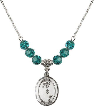 18" Rhodium Plated Necklace with 4mm Zircon Crystal Beads featuring a Sterling Silver First Penance Medal.