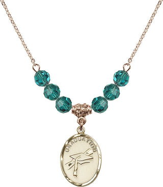 18" Hamilton Gold Plated Necklace with 4mm Zircon Crystal Beads featuring a 14kt Gold Filled Graduation Medal.