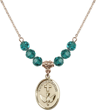 18" Hamilton Gold Plated Necklace with 4mm Zircon Crystal Beads featuring a 14kt Gold Filled Confirmation Medal.