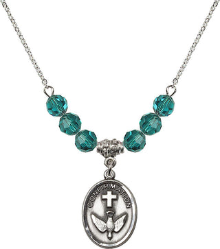 18" Rhodium Plated Necklace with 4mm Zircon Crystal Beads featuring a Sterling Silver Confirmation Medal.