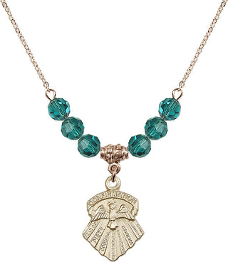 18" Hamilton Gold Plated Necklace with 4mm Zircon Crystal Beads featuring a 14kt Gold Filled Seven Gifts Medal.